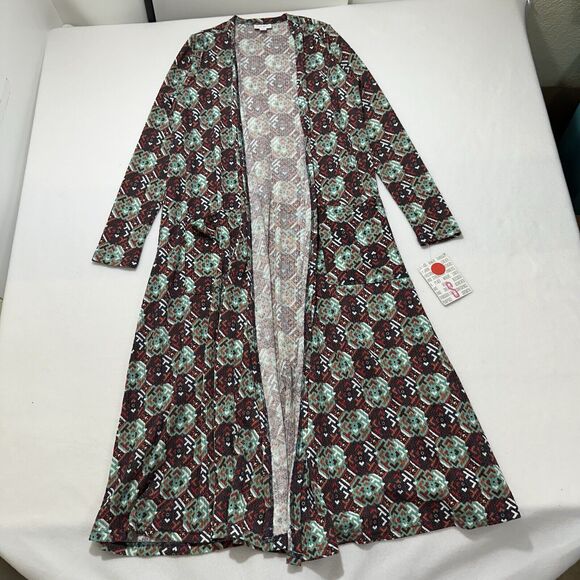 LuLaRoe Sarah Women's Small Duster Cardigan Sweater Pockets Open Front Geometric - Picture 1 of 14